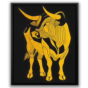 Sleek Power - Bull Wall Art in Black Frame