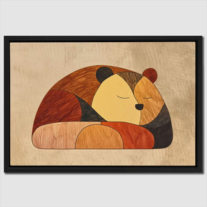 Sleeping Brown Bear - Minimalist Brown Canvas Wall Art