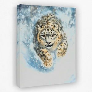 Snow Leopard’s Charge - Animals Canvas Wall Art