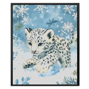 Snowflake Hunter Leopard - Blue Baby Animal Canvas Print