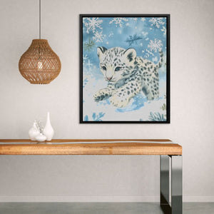 Snowflake Hunter Leopard - Wall Art in Black Frame