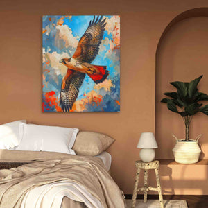 Soaring Red Hawk - Wall Art in Black Frame