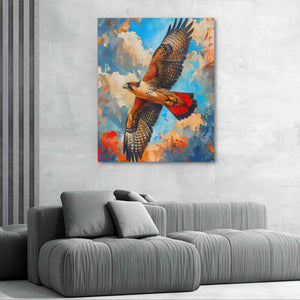 Soaring Red Hawk - Bird Wall Art in Black Frame