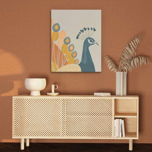Soft Peacock - Beige Bird Canvas Print