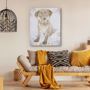 Soft Watercolor Puppy - Minimalist Wall Art in Black Frame