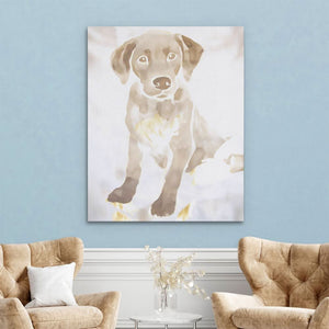Soft Watercolor Puppy - Minimalist Beige Canvas Wall Art
