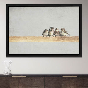 Sparrows On A Golden Twig - Minimalist Gold Canvas Wall Art