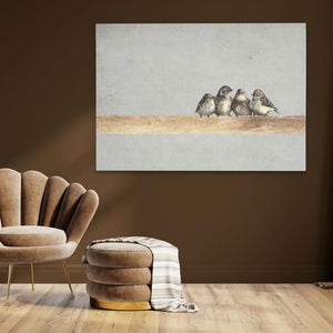 Sparrows On A Golden Twig - Minimalist Wall Art in Black Frame