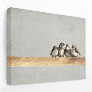 Sparrows On A Golden Twig - Bird Canvas Wall Art