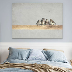 Sparrows On A Golden Twig - Gold Wall Art