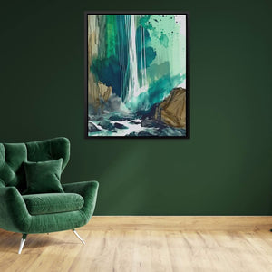 Splashing Waterfall - Impressionist Teal Canvas Wall Art