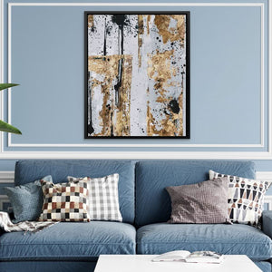 Spots Gold And Black - Modern White Canvas Wall Art