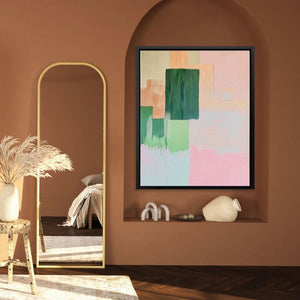 Spring Minimalism - Green and Gold Wall Art in Black Frame
