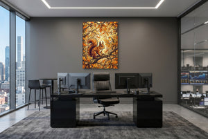 Squirrel Autumn Branch โ squirrel autumn branch office desk with monitors 1port flush print