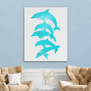 Stacked Dolphins - Oversized Beach House Canvas Wall Art