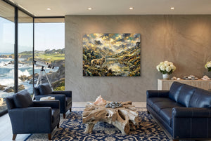 Stag Golden Lake โ stag golden lake living room with ocean view 1land flush print