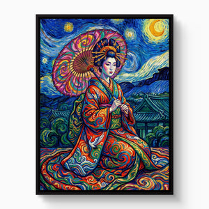 Starry Night Geisha โ starry night geisha white studio framed black