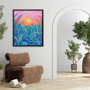 Sunkissed Meadow - Nature Wall Art in Black Frame