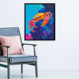 Sunlit Coral Crab - Coastal Wall Art in Black Frame