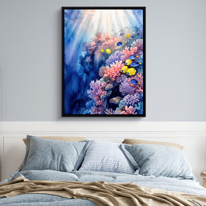 Sunlit Coral Kingdom โ sunlit coral kingdom sq blue bedroom 1port framed black