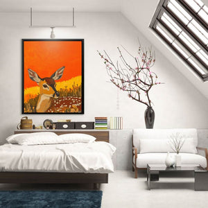 Sunset Deer Gaze - Orange Canvas Wall Art