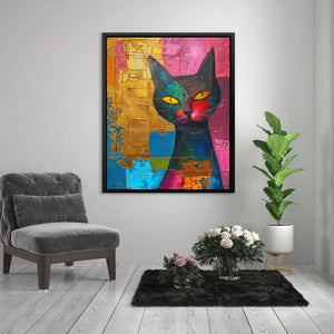 Surreal Black Cat - Modern Colorful Canvas Wall Art