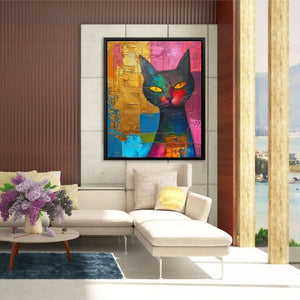 Surreal Black Cat - Blue Wall Art for Creative Studio