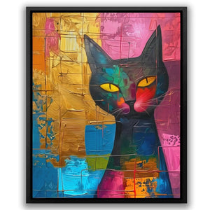 Surreal Black Cat - Contemporary Wall Art in Black Frame