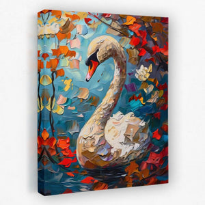 Swan in the Fall - Animals Canvas Wall Art