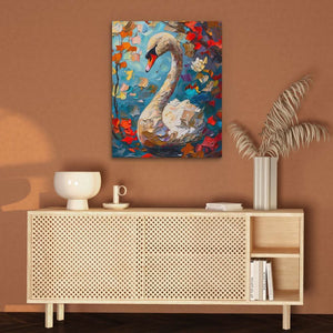 Swan in the Fall - Blue Bird Canvas Print