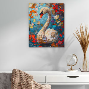 Swan in the Fall - Oversized Animals Canvas Wall Art