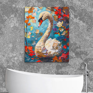 Swan in the Fall - Blue Canvas Wall Art