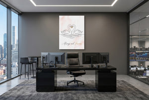 Swans Pink Heart โ swans pink heart office desk with monitors 1port flush print