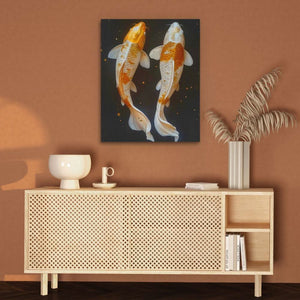 Swimming Koi Fish - Black and Gold Fish Canvas Print