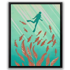 Swimming with the Fishes - Teal Diving Canvas Print