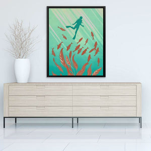 Swimming with the Fishes - Diving Wall Art in Black Frame