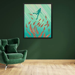 Swimming with the Fishes - Teal Canvas Wall Art