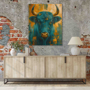 Teal and Gold Horns - Luxury Wall Art