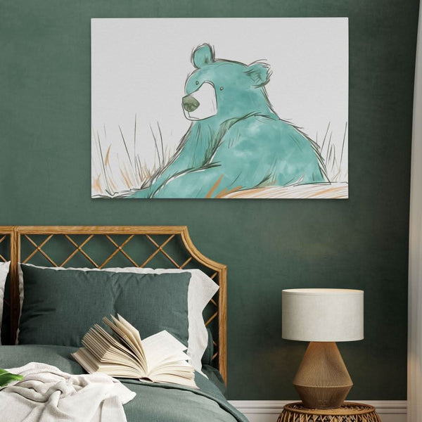 Teal Bear in a room