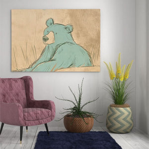 Teal Blue Bear - Minimalist Wall Art in Black Frame