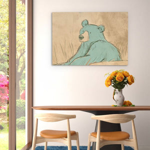 Teal Blue Bear - Large Minimalist Canvas Print