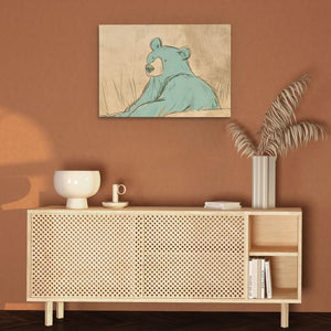 Teal Blue Bear - Minimalist Earth Tones Canvas Wall Art