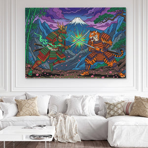 Tiger Dragon Duel — Tiger Dragon Duel White Couch and Wall 200