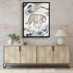 Tiger Golden Waves โ tiger golden waves sq hallway granite wall 1port framed black