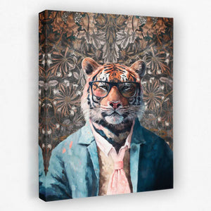 Tiger in Glasses - Animals Canvas Wall Art