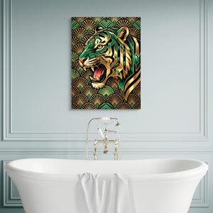 Tiger's Emerald Roar — tiger's emerald roar sq luxury bathroom wall 1port flush print