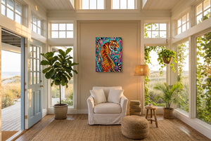Tiger's Psychedelic Realm — tiger's psychedelic realm living room with plants 1port flush print