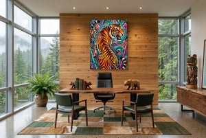 Tiger's Psychedelic Realm — tiger's psychedelic realm office with wooden desk 1port flush print