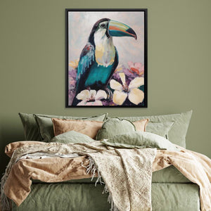 Toucan In Flowers - Floral Wall Art in Black Frame