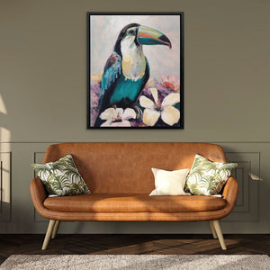 Toucan In Flowers - Large Modern Canvas Print